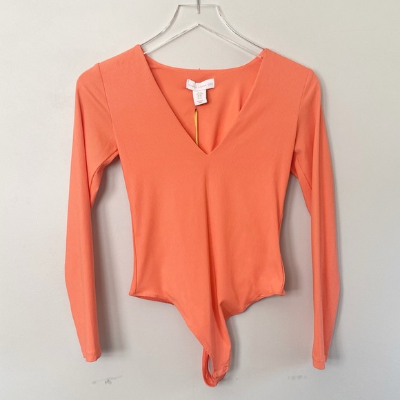 House of Harlow 1960 Tops - HOUSE OF HARLOW salmon ribbed bodysuit NWT